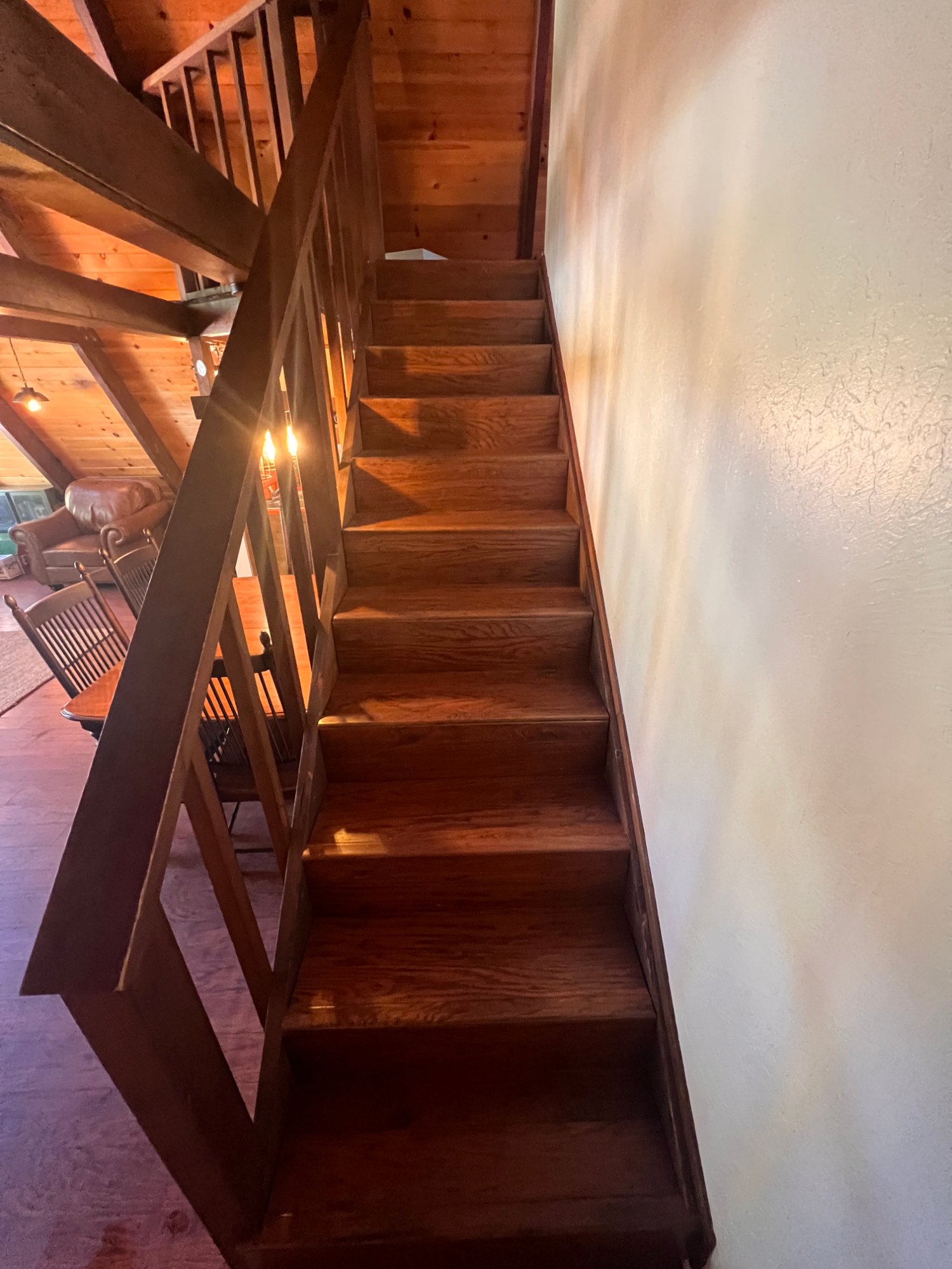Hardwood staircase to loft